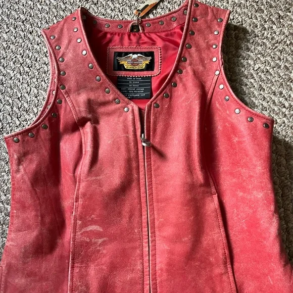Harley-Davidson Red Leather Vest Women’s NEW WITH tag - Picture 2 of 4